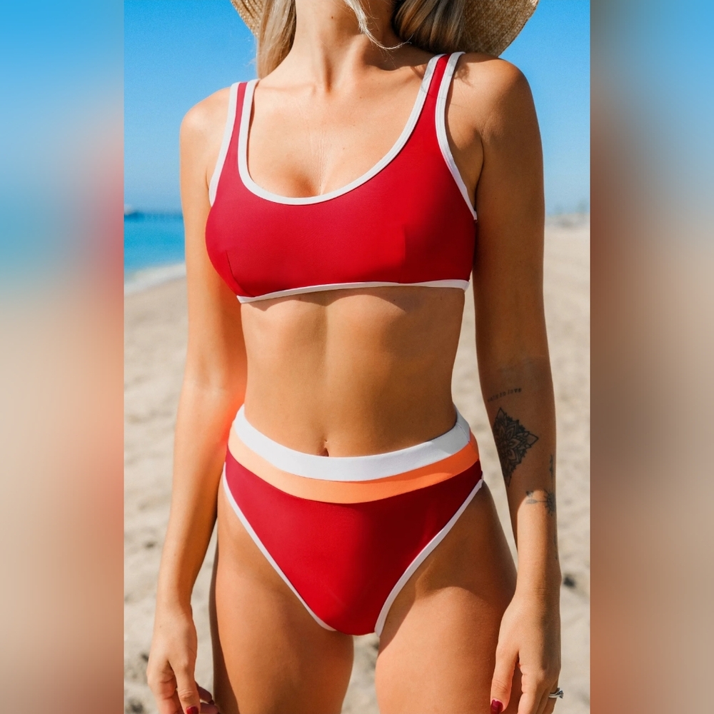 Cupshe Colorblock Bralette Bikini Medium Top Small Bottom